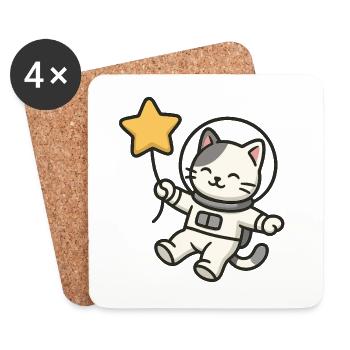 Süße Astro Katze mit Stern Ballon - Untersetzer (4er-Set) - Weiß - Vorne