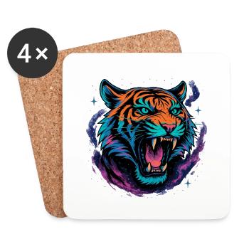 Neon Tiger Rage Galaxy Design - Untersetzer (4er-Set) - Weiß - Vorne