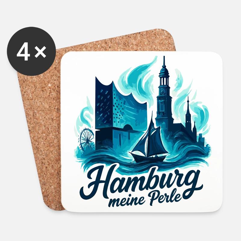 Hamburg Perle Stadt Silhouette Geschenk - Untersetzer (4er-Set) - Weiß