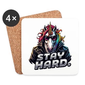 Einhorn im Lederjacke Stay Hard - Untersetzer (4er-Set) - Weiß - Vorne