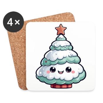 Étoile d’arbre enneigé pastel - Dessous de verre (lot de 4) - blanc - Devant
