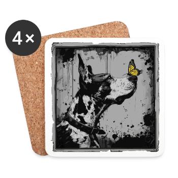Drôle de dogue allemand et de papillon - Dessous de verre (lot de 4) - blanc - Devant