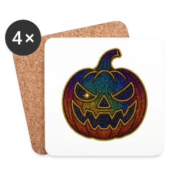 Glitzernder Regenbogen Kürbis zu Halloween - Untersetzer (4er-Set) - Weiß - Vorne