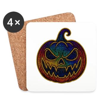 Glitzernder Regenbogen Kürbis zu Halloween - Untersetzer (4er-Set) - Weiß - Vorne