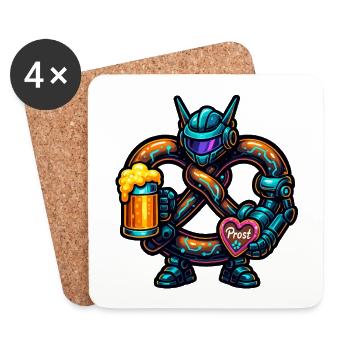 Cyber Bretzel avec motif de bière et de cœur - Dessous de verre (lot de 4) - blanc - Devant