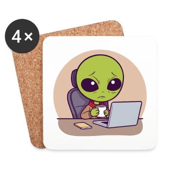 Extraterrestre stressé au bureau avec du café - Dessous de verre (lot de 4) - blanc - Devant