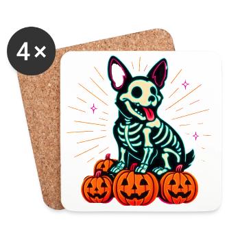 Chien squelette Neon Halloween - Dessous de verre (lot de 4) - blanc - Devant