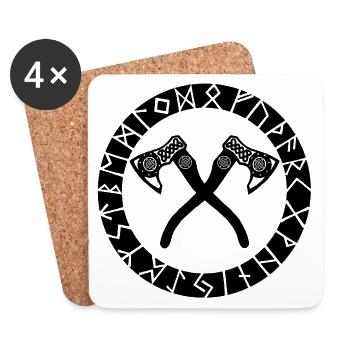 Haches croisées nordiques (noir) - Dessous de verre (lot de 4) - blanc - Devant