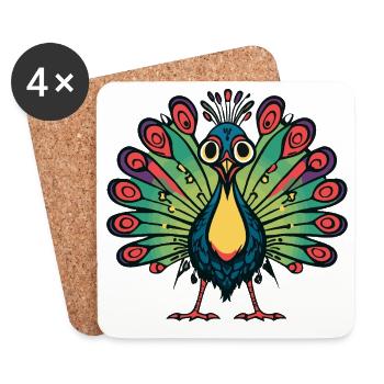 Peacock Bird Halloween Comic Funny - Coasters (set of 4) - white - Front