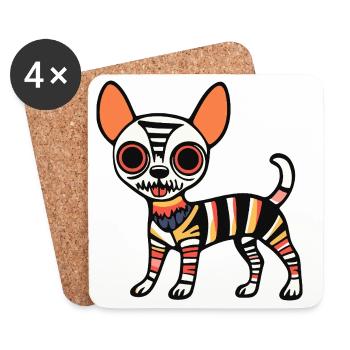 Chihuahua Hund Halloween Comic Lustig - Untersetzer (4er-Set) - Weiß - Vorne