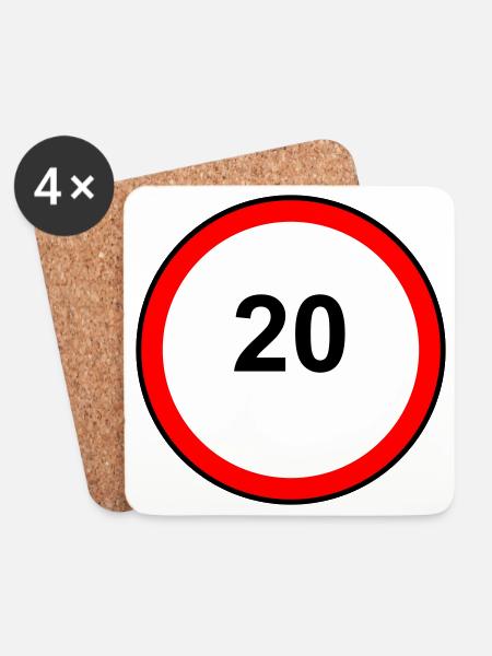 Tempo20 Schild Retro Illustration - Untersetzer (4er-Set) - Weiß