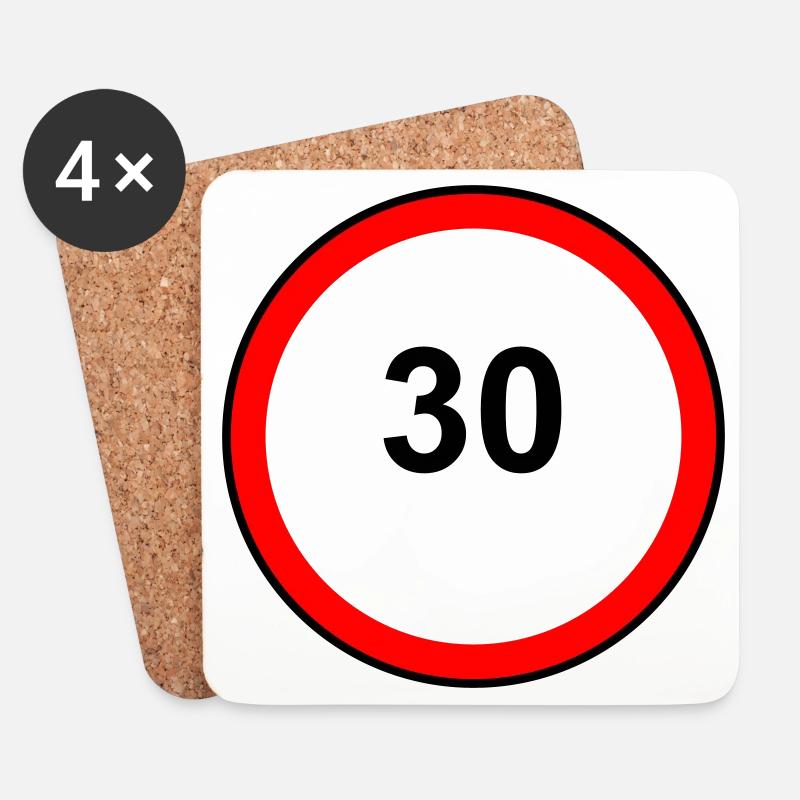 Tempo 30 Schild Muster - Untersetzer (4er-Set) - Weiß
