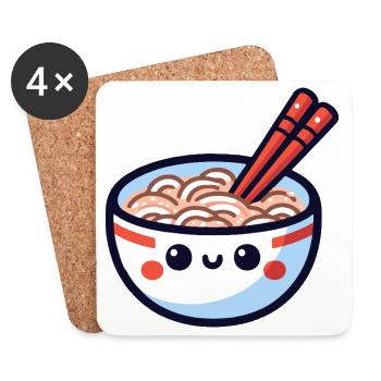 Kawaii ramen bowl with chopsticks - Coasters (set of 4) - white - Front
