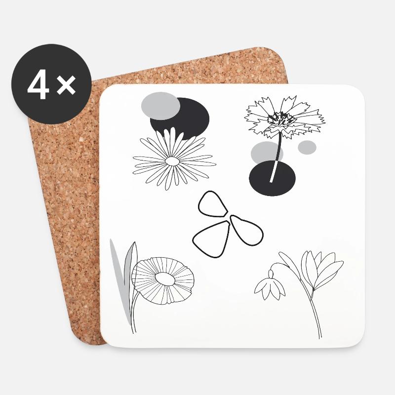 Blüten schwarz weiß - Untersetzer (4er-Set) - Weiß