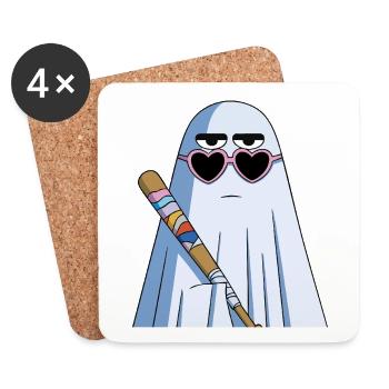 Sarcastic Ghost with Heart Shades & Bat - Coasters (set of 4) - white - Front