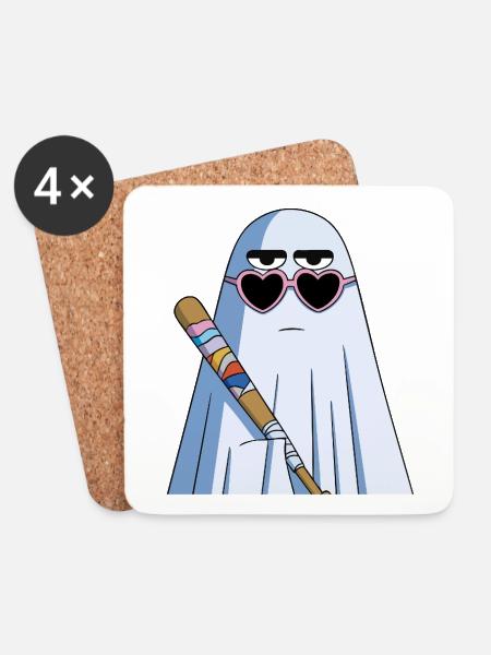 Sarcastic Ghost with Heart Shades & Bat - Untersetzer (4er-Set) - Weiß