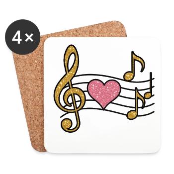 Herz Melodie Glitzer Gold - Untersetzer (4er-Set) - Weiß - Vorne