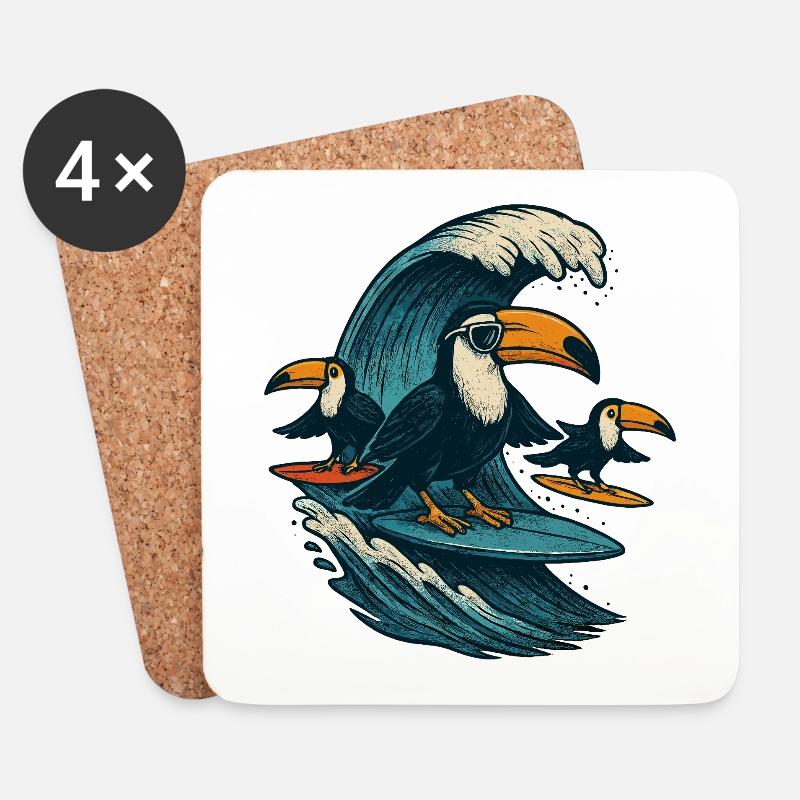 Cool Toucan Surfing Wave Art - Untersetzer (4er-Set) - Weiß