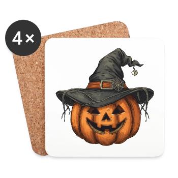 Citrouille d’Halloween avec chapeau de sorcière - Dessous de verre (lot de 4) - blanc - Devant
