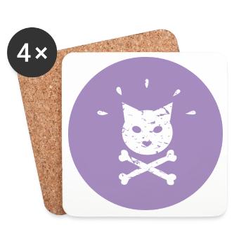 Jolly Roger Punk Katze in  Lila Kreis - Untersetzer (4er-Set) - Weiß - Vorne