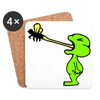 Frog catches fly tongue mosquito eat hunger toad - Coasters (set of 4) - white - Front