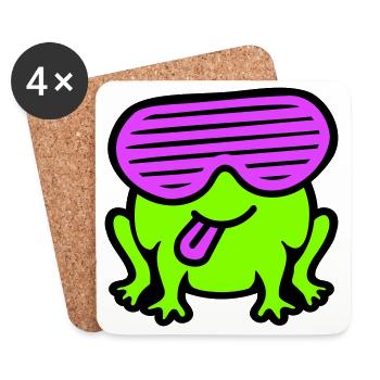 Frog Party Glasses Slits Tongue Stick Out - Coasters (set of 4) - white - Front
