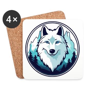 Loup arctique (tête) - Dessous de verre (lot de 4) - blanc - Devant
