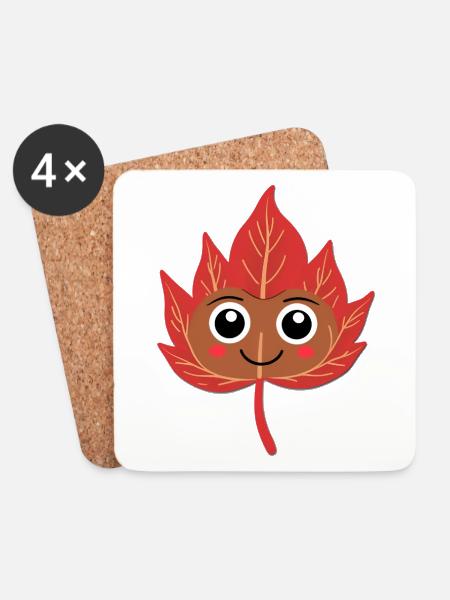 Smiling autumn leaf - Coasters (set of 4) - white