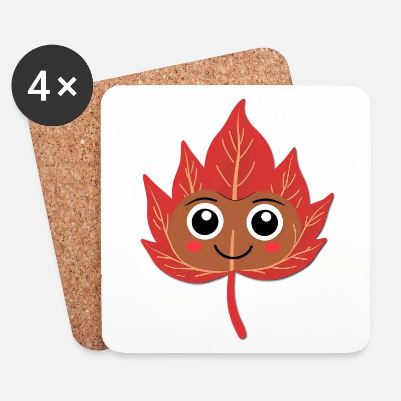 Lächelndes Herbstblatt - Untersetzer (4er-Set) - Weiß