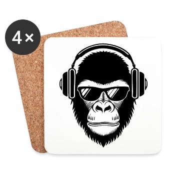 Entspannter Affe Wireless Kopfhörer Café Shirt - Untersetzer (4er-Set) - Weiß - Vorne