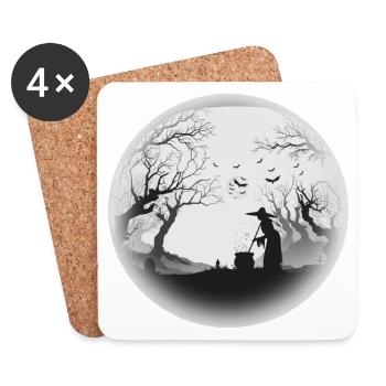 Spukwald Hexenkessel Silhouette - Untersetzer (4er-Set) - Weiß - Vorne