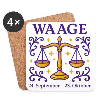 Sternzeichen Waage - Untersetzer (4er-Set) - Weiß - Vorne