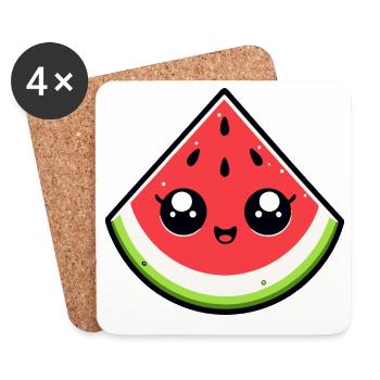 Kawaii Wassermelone Lächelnde Scheibe - Untersetzer (4er-Set) - Weiß - Vorne