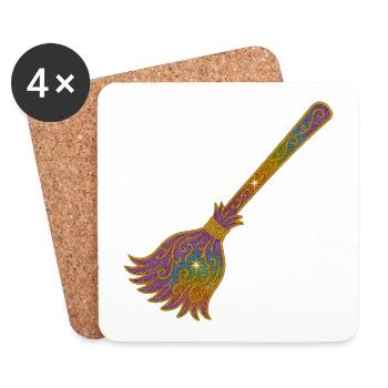 Rainbow Glitter Broom Magic - Coasters (set of 4) - white - Front