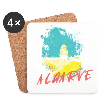Plage rochers Algarve illustration Portugal - Dessous de verre (lot de 4) - blanc - Devant