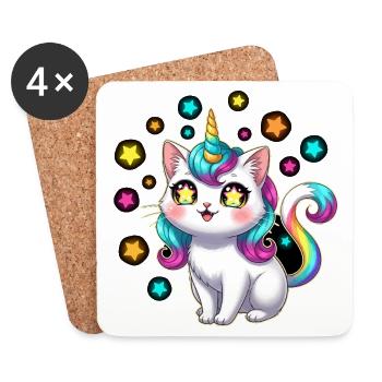 Adorable chat caticorne licorne kawaii étoiles  - Dessous de verre (lot de 4) - blanc - Devant