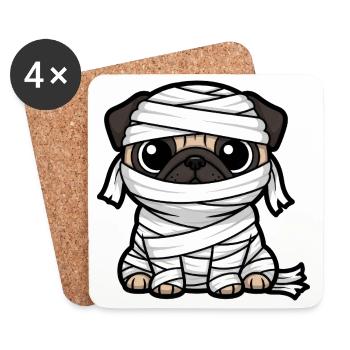 Funny Halloween Pug with Mummy and Zombie - Coasters (set of 4) - white - Front