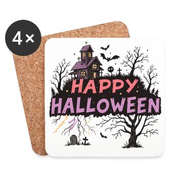 Frohes Halloween Spukhaus Pastell - Untersetzer (4er-Set) - Weiß - Vorne