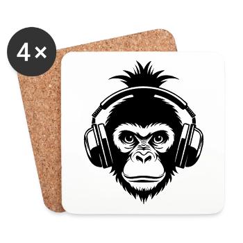 Tête de Singe Ananas Coiffure Casque DJ Groove Chemise - Dessous de verre (lot de 4) - blanc - Devant