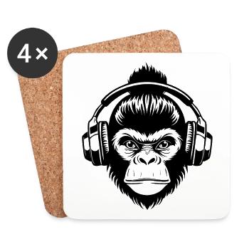 Silent Monkey Head Headphones Zen Edition Shirt - Coasters (set of 4) - white - Front
