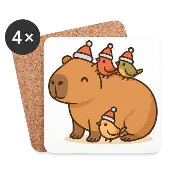 ✨ Capybara aux oiseaux de Noël – Doux et paisible - Dessous de verre (lot de 4) - blanc - Devant