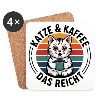 Katze und Kaffee das reicht - Untersetzer (4er-Set) - Weiß - Vorne