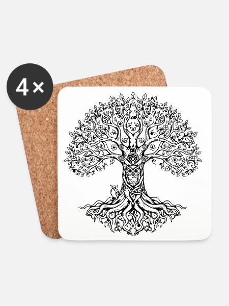 Lebensbaum Design für Hochzeit und schöne Anlässe - Untersetzer (4er-Set) - Weiß
