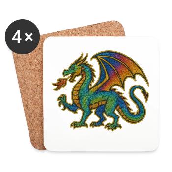 Imprimé dragon arc-en-ciel - Dessous de verre (lot de 4) - blanc - Devant
