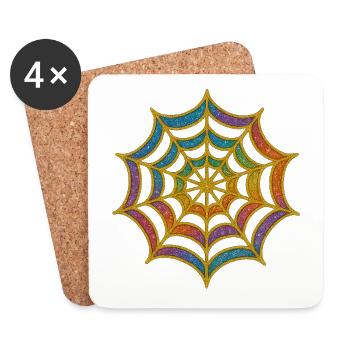 Spinnennetz | Regenbogen-Spinnenweb Goldglitzer - Untersetzer (4er-Set) - Weiß - Vorne