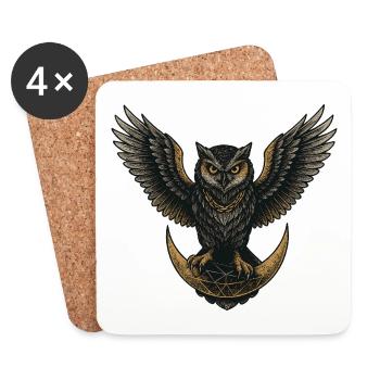 Hibou de la lune – symbole de sagesse et de force - Dessous de verre (lot de 4) - blanc - Devant