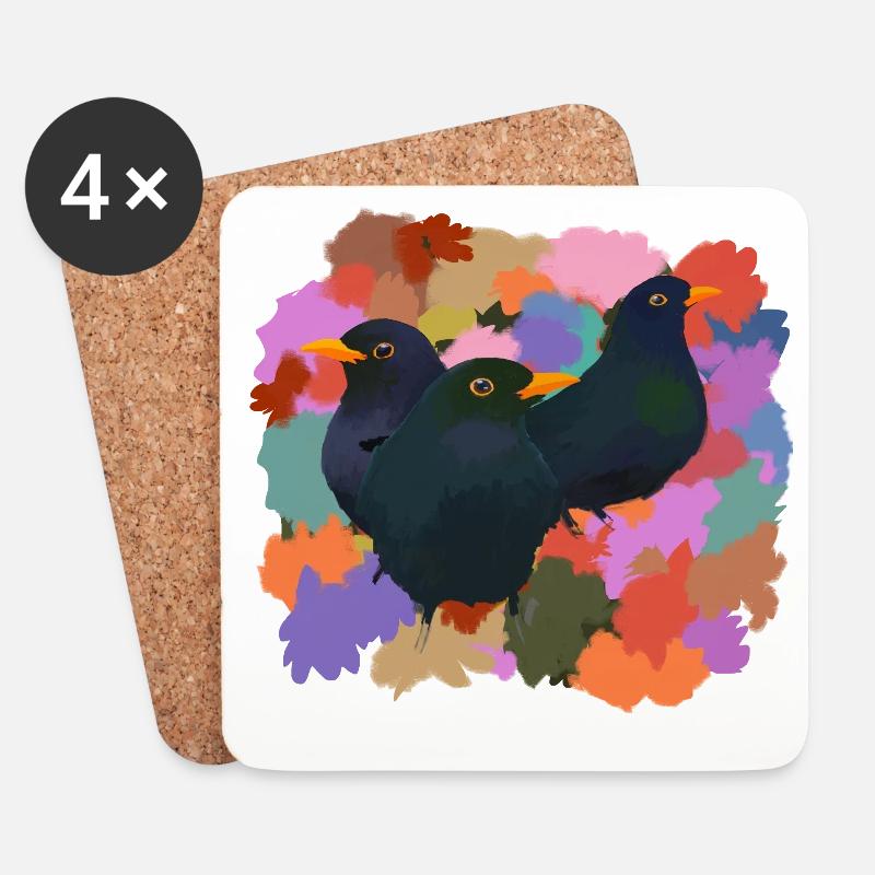 Drei freundliche Vögel an einem schönen Herbsttag - Untersetzer (4er-Set) - Weiß