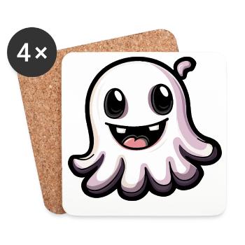 Fantôme Halloween Bande dessinée mignonne - Dessous de verre (lot de 4) - blanc - Devant