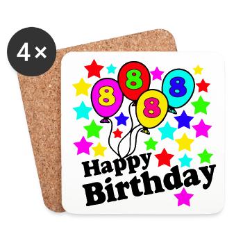 8.Geburtstag , 8er Geburtstagsfeier Sterne - Untersetzer (4er-Set) - Weiß - Vorne