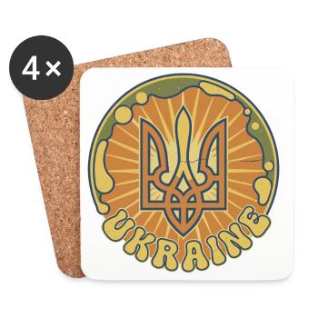 Insigne de soleil Trident ukrainien - Dessous de verre (lot de 4) - blanc - Devant